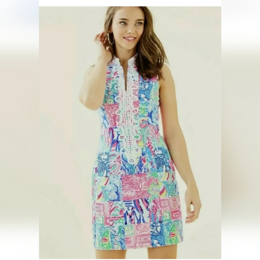 Lilly Pulitzer Womens Shift Sleeveless Blue Pink Multicolor Mini Dress Size 0